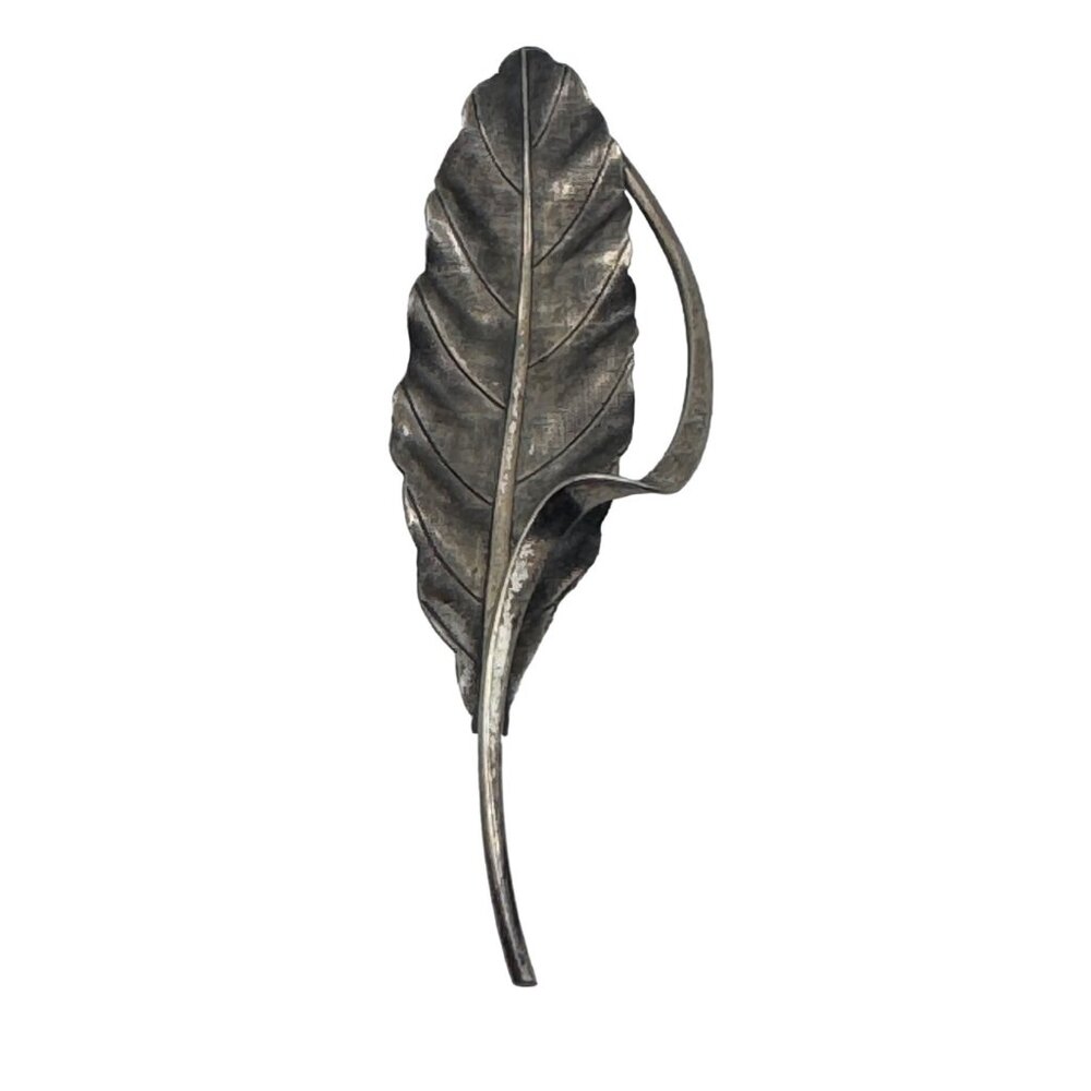 Beau Sterling Silver Modernist Leaf Brooch Pin Art Deco 3 1/2" 8.0g
